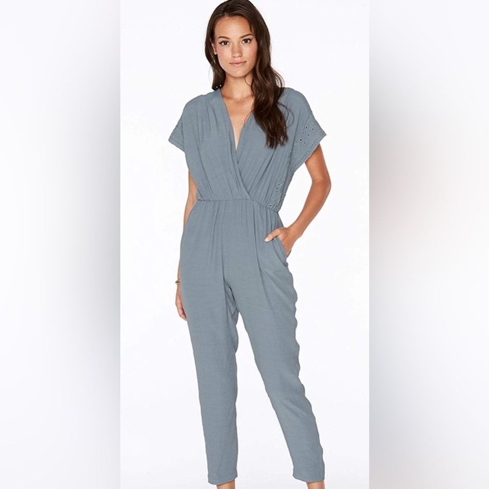 L*Space Raquel Romper Slated Glass Blue Surplice Boho Romper Size S